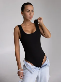 Боди майка облегающее в рубчик черное